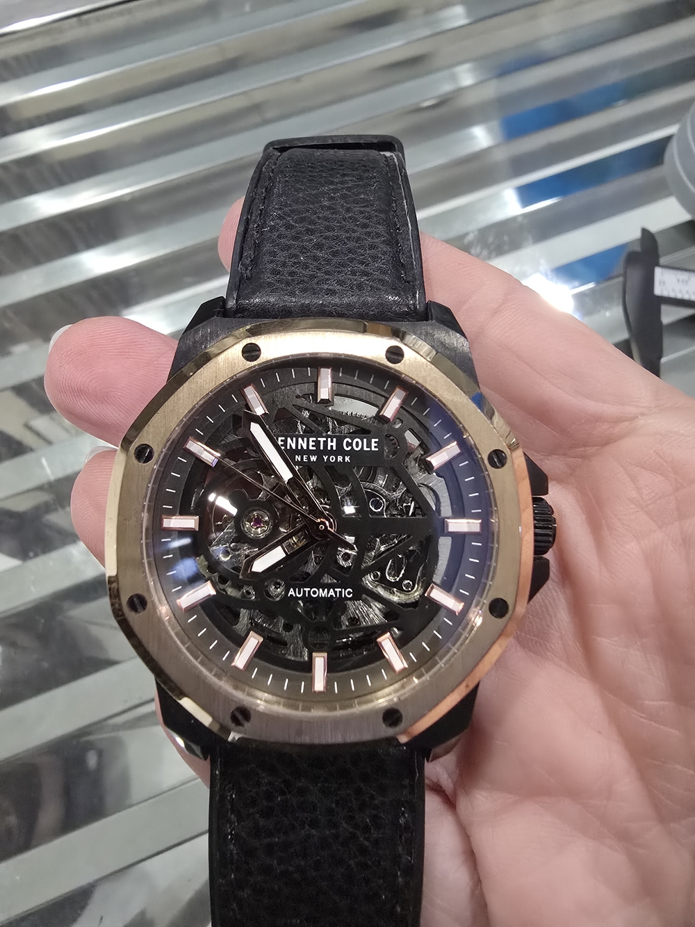 Kenneth Cole New York Black and Gold Skeleton Automatic Men's Watch